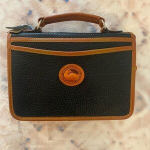 Vintage Dooney & Burke All - Weather Leather Black & Tan Pebbled Crossbody Bag